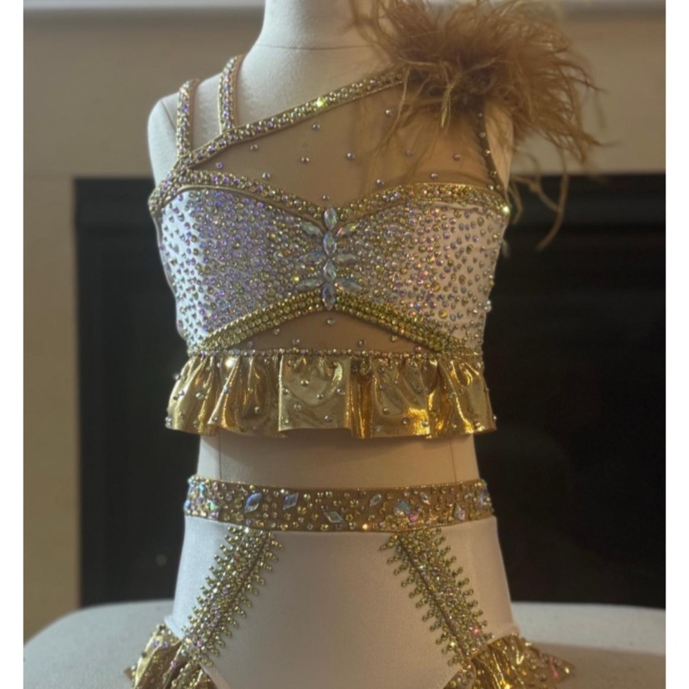 Gold and White Girls Custom Dance Costume. Only worn once !!